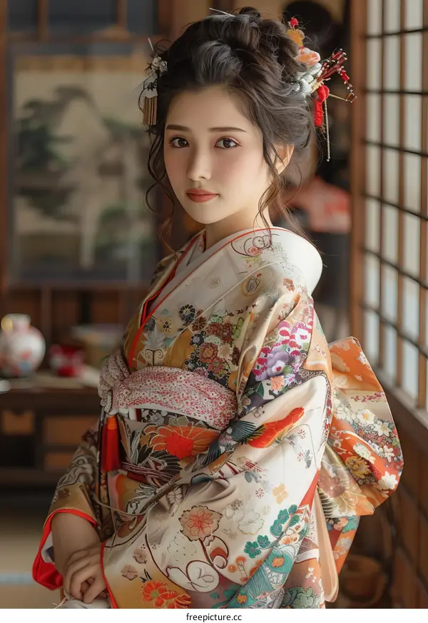 Elegant Japanese Woman in Kimono