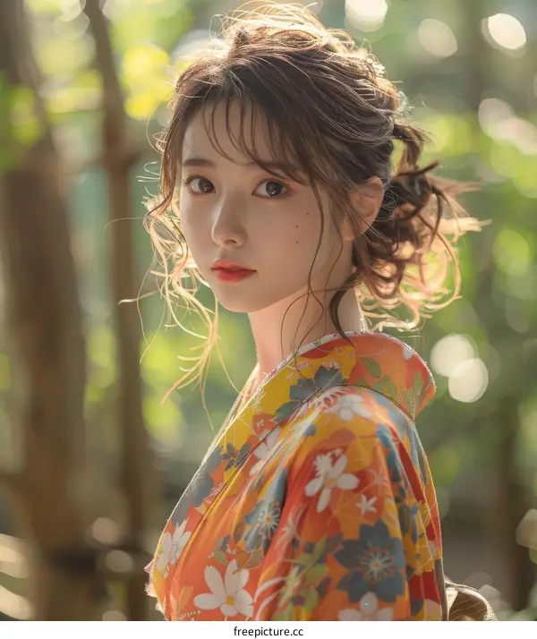 Asian Woman in Traditional Japanese Kimono