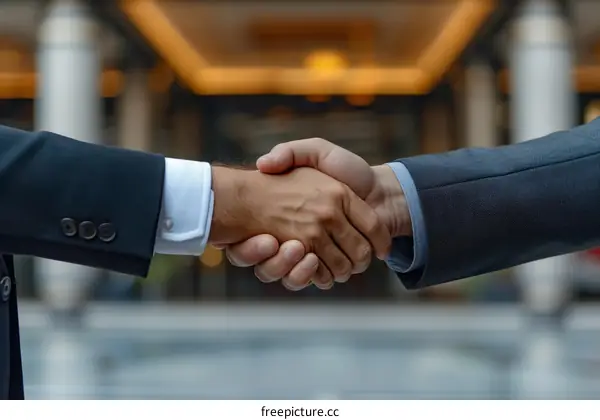 Businessmen shaking hands outdoors
