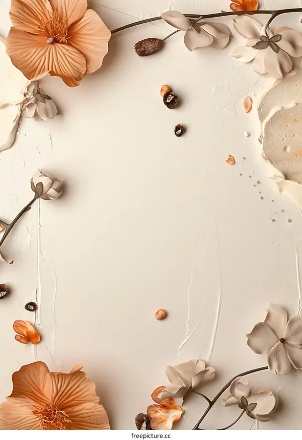 Beige Background With Flowers and Dried Plants