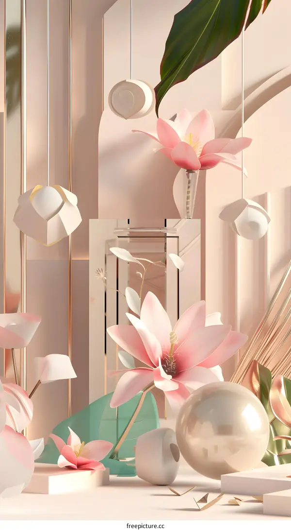 Abstract Floral 3D Illustration with Geometric Shapes