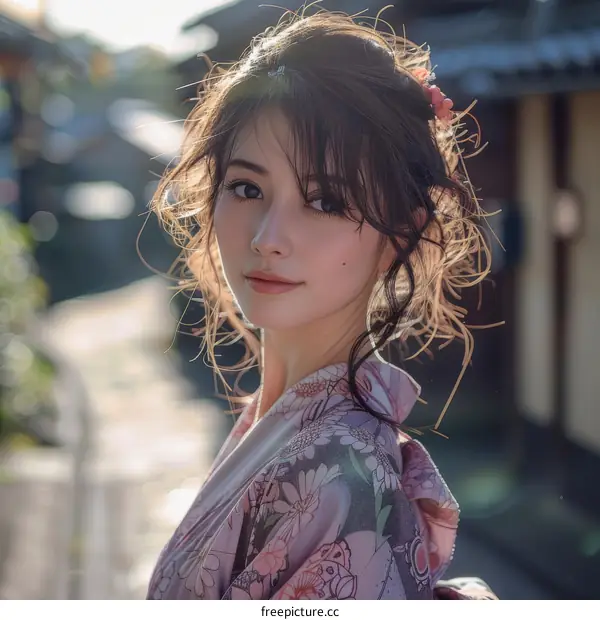 Asian Woman in Traditional Japanese Kimono