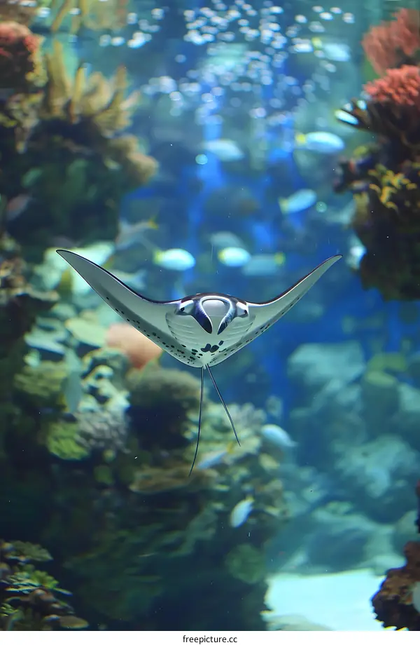 A graceful manta ray glides through the deep blue sea