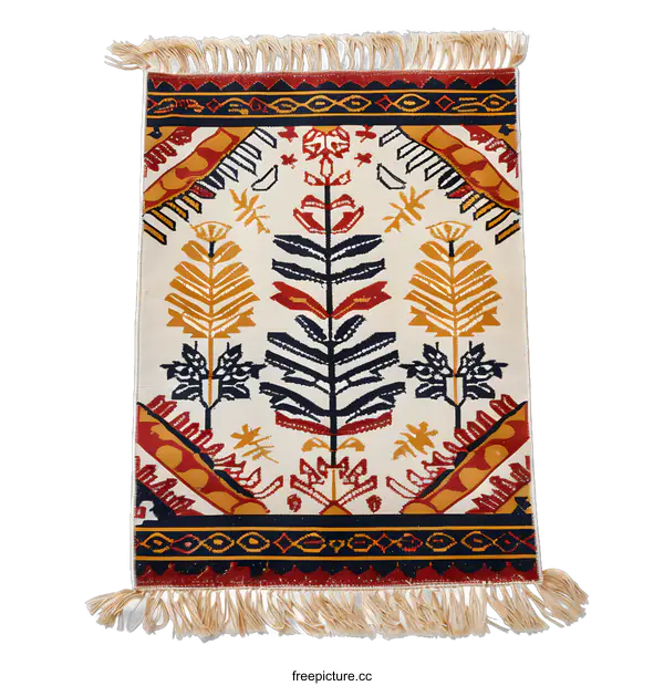 [Transparent Background PNG]Colorful Geometric Pattern Rug with Fringe