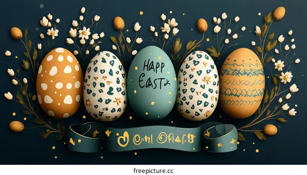 Happy Easter Eggs Decorated with Floral Design