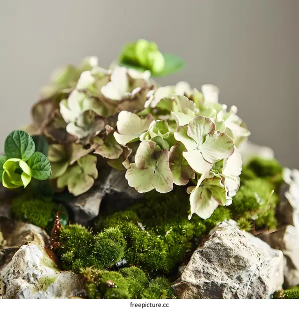 Green Hydrangea Flower On The Moss
