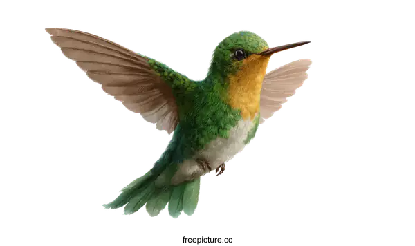 [Transparent Background PNG]Small green and yellow hummingbird flying in mid air