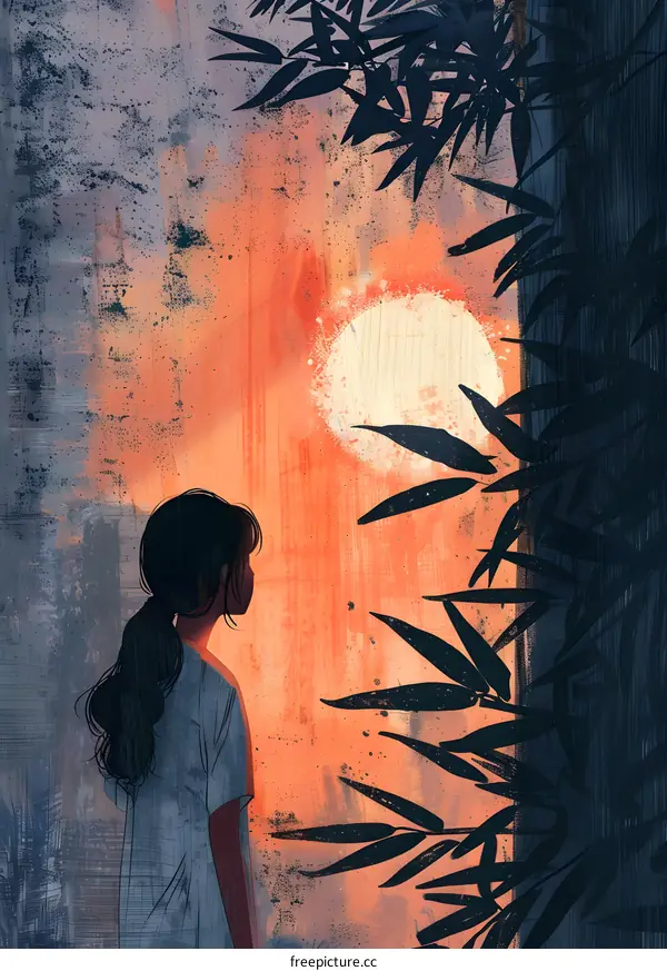 girl looking at sunset