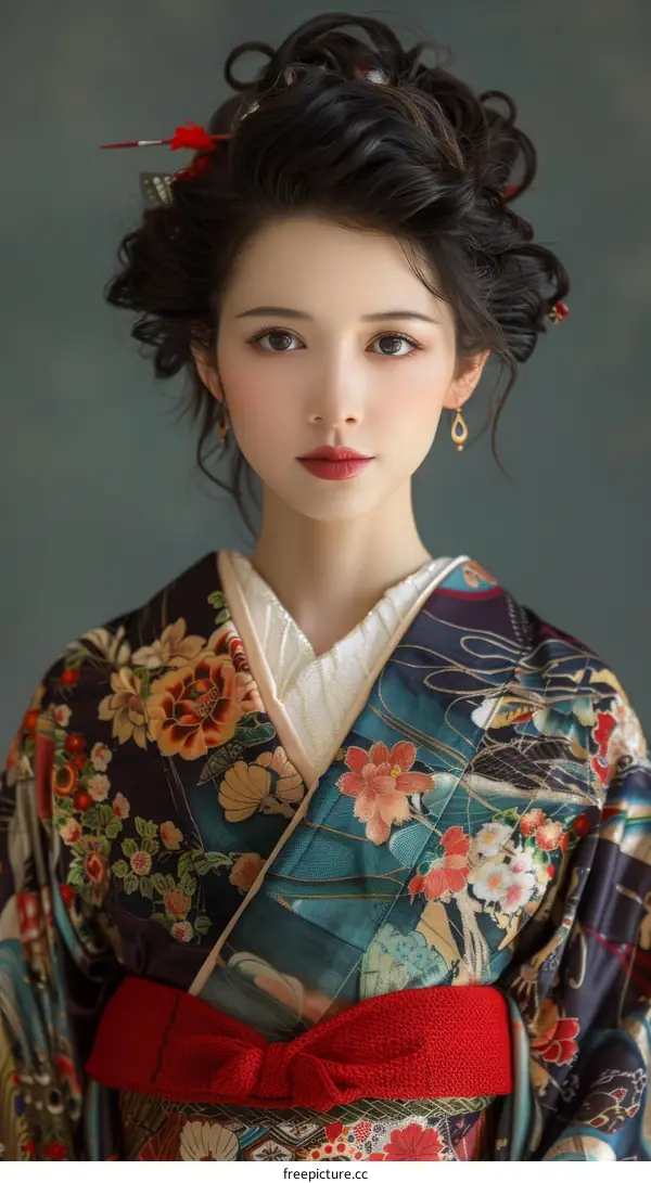 Beautiful Asian Woman in Traditional Japanese Kimono