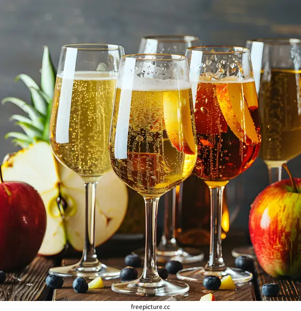 Sparkling Apple Cider with Pineapple and Blueberries