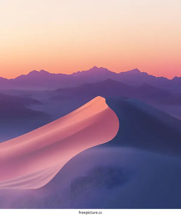 Desert Sand Dunes Under Sunset Sky With Mountains in Background