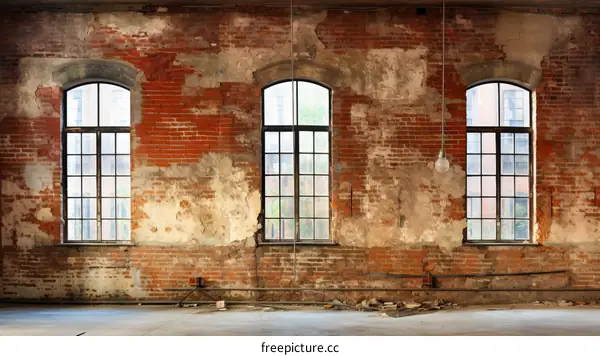 Run Down Industrial Brick Building with Three Windows