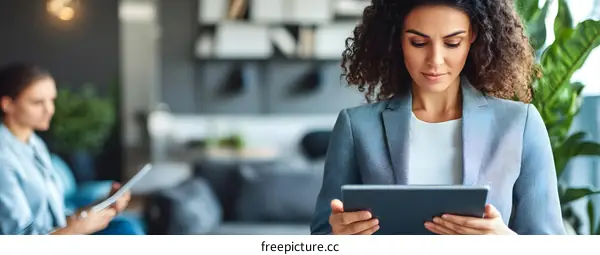 Business Woman Working on a Tablet in an Office