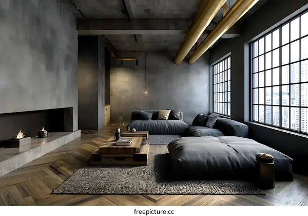 Modern Industrial Loft Living Room Design