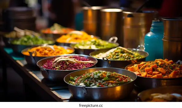 Colorful Variety of Healthy Salads at Restaurant Buffet