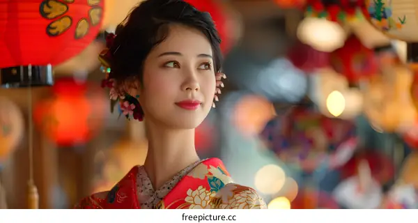 Portrait of a young woman in a kimono