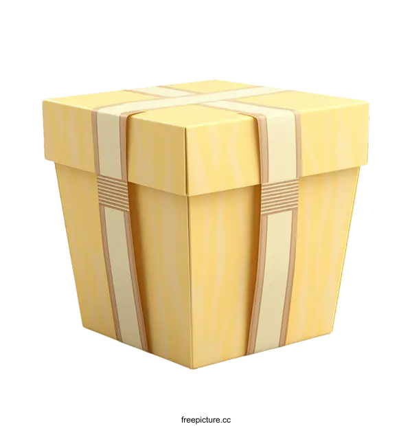 [Transparent Background PNG]Yellow Gift Box with Beige Ribbons