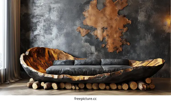 Unique Wooden Log Sofa in Modern Interior