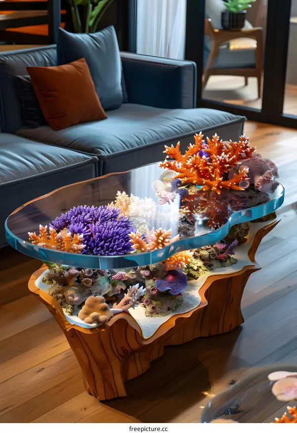 Unique Coffee Table With Coral Reef Inside