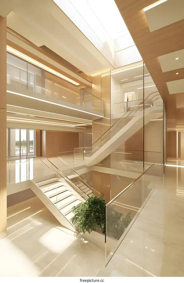 Modern Interior Design with Staircase and Glass Railing