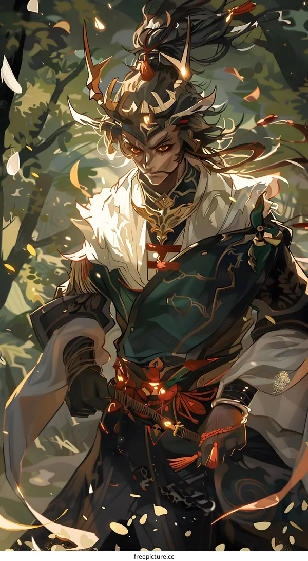 Fantasy Illustration of a Warrior with a Sword and a Crown