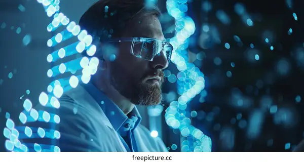 Scientist looking at DNA helix