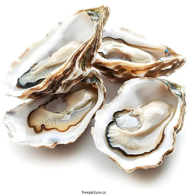 Fresh open oysters on white background