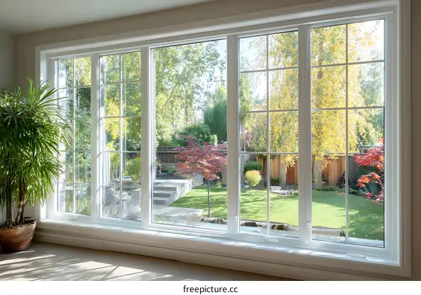 Large Window with a View of Garden in Autumn