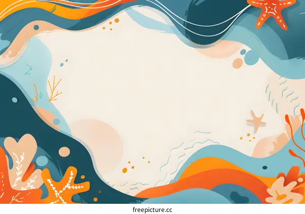 Abstract Ocean Background Illustration with Sea Star and Waves