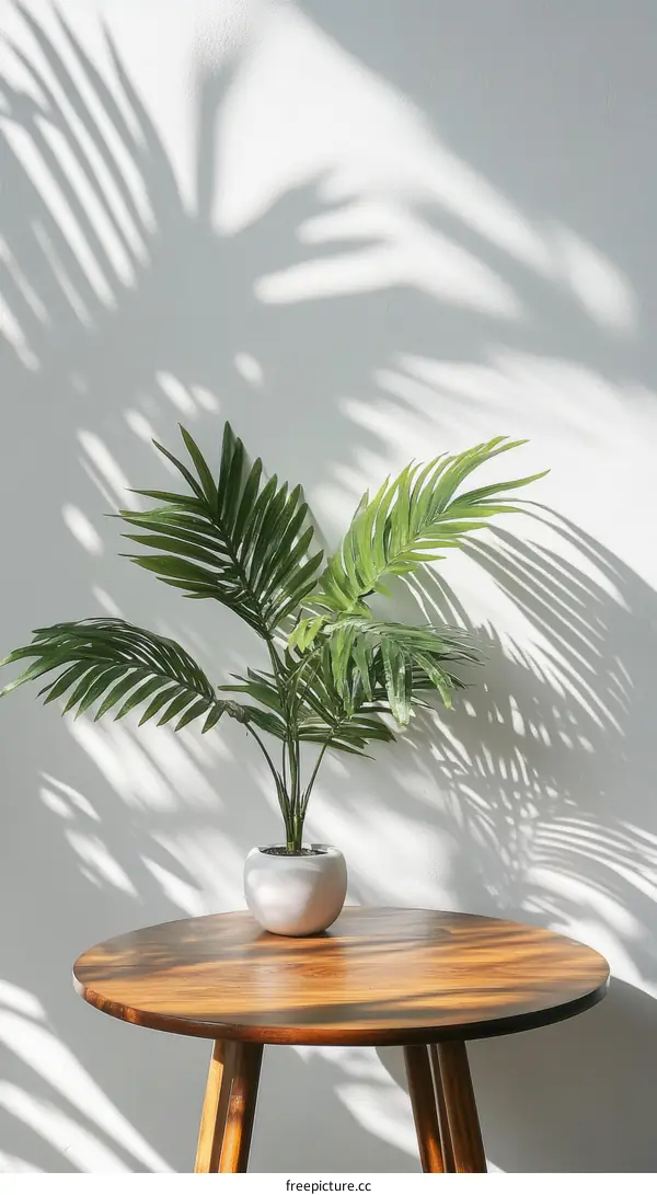 Simple Modern Wooden Table with Houseplant