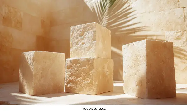 Beige Stone Cubes in Sunlight Display