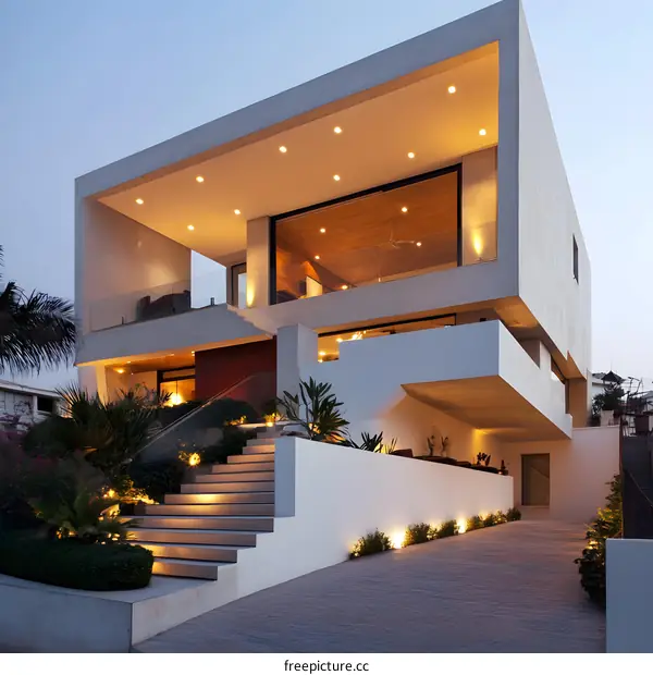 Modern Home Exterior with Concrete Walls and Glass Windows