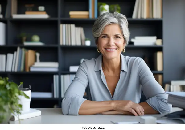 Confident businesswoman sitting at her desk in a modern office
