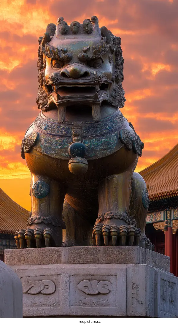 Majestic Bronze Guardian Lion at the Forbidden City