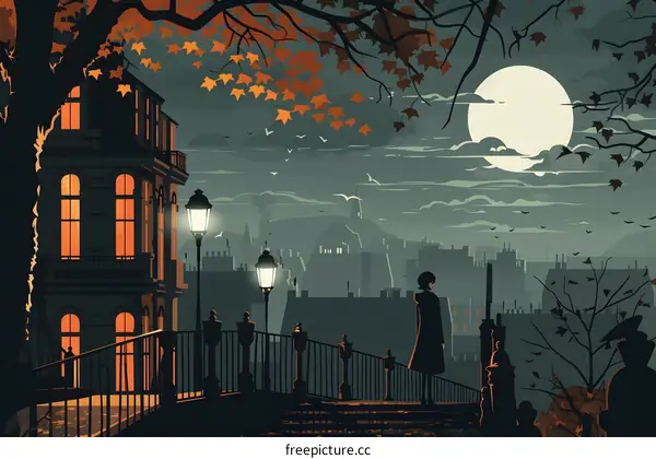 Woman Standing on a Bridge in a City at Night