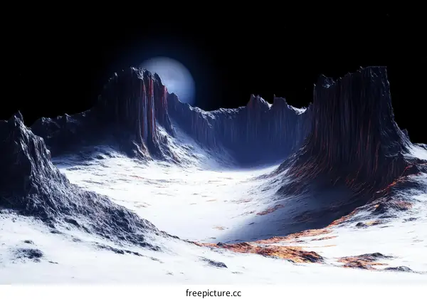 Alien Planet Landscape with Distant Moon
