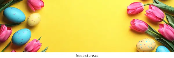 Easter Decorations on Yellow Background