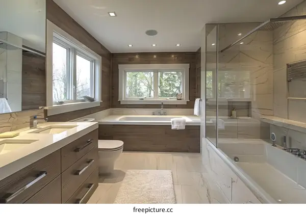 Modern Style Bathroom with Vanity, Bathtub and Tiles