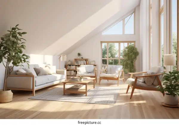 Bright and Airy Scandinavian Living Room with Vaulted Ceiling