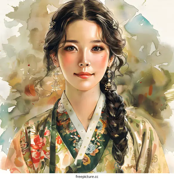 Portrait of a young woman in traditional Korean dress