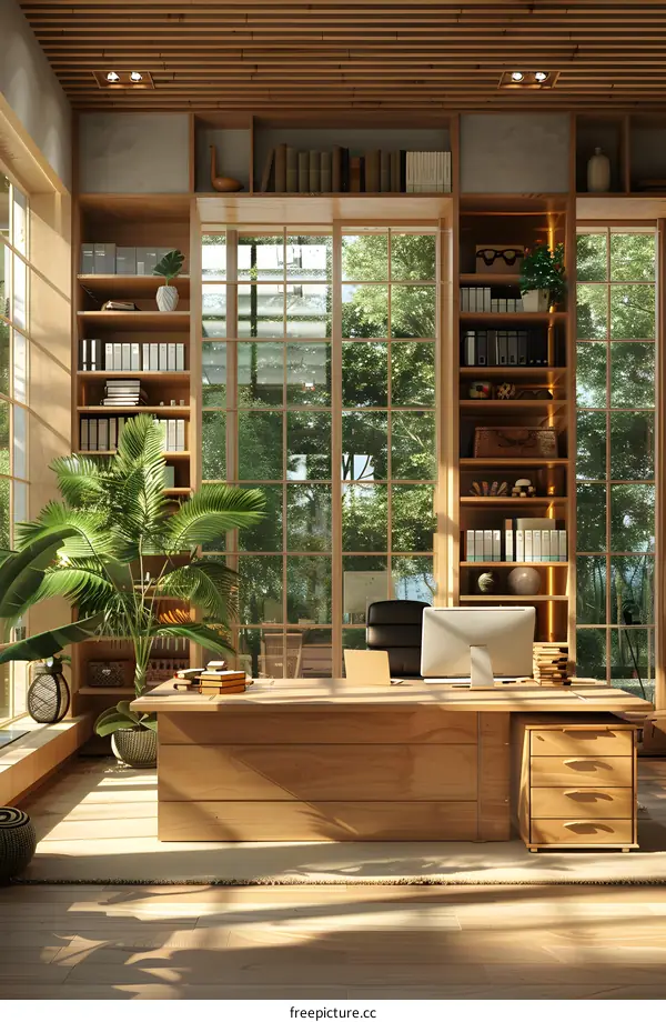 Home office with natural elements