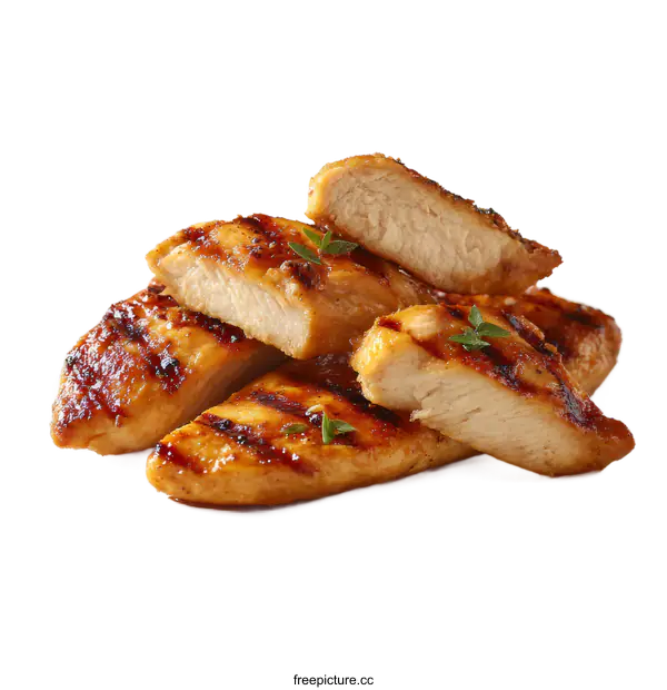 [Transparent Background PNG]Grilled Chicken Breast Slices Close Up