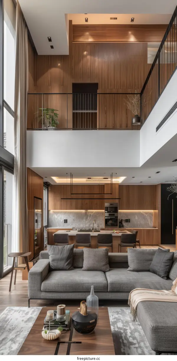 An open-plan living space with a modern interior design