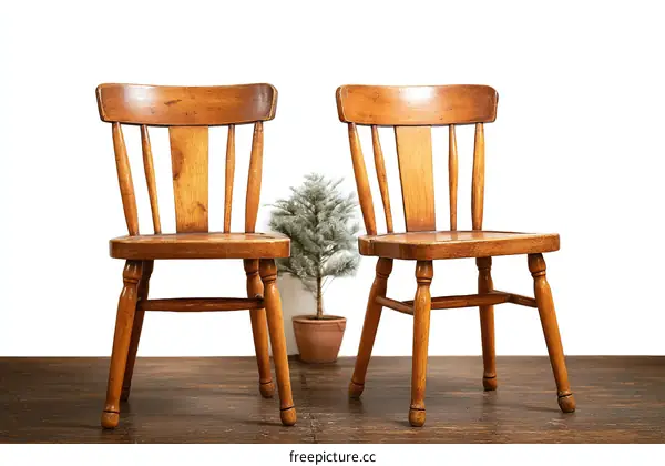 Two Vintage Wooden Dining Chairs