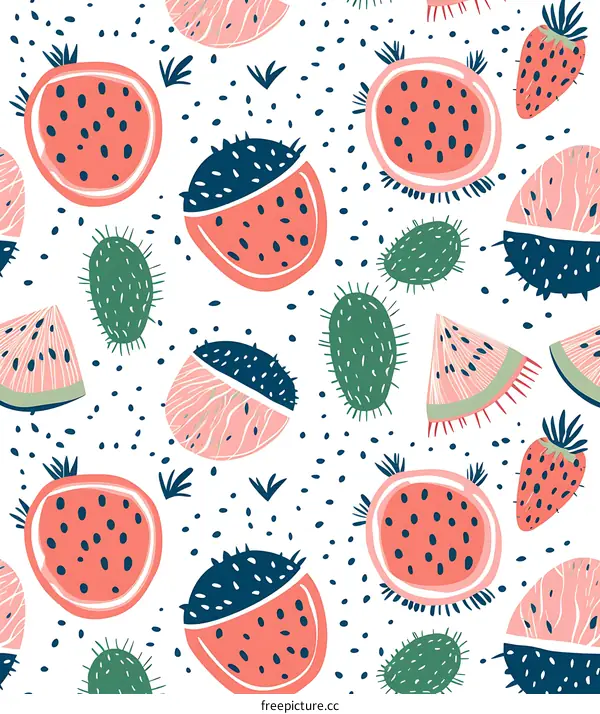 Watermelon and Cactus Seamless Pattern Illustration