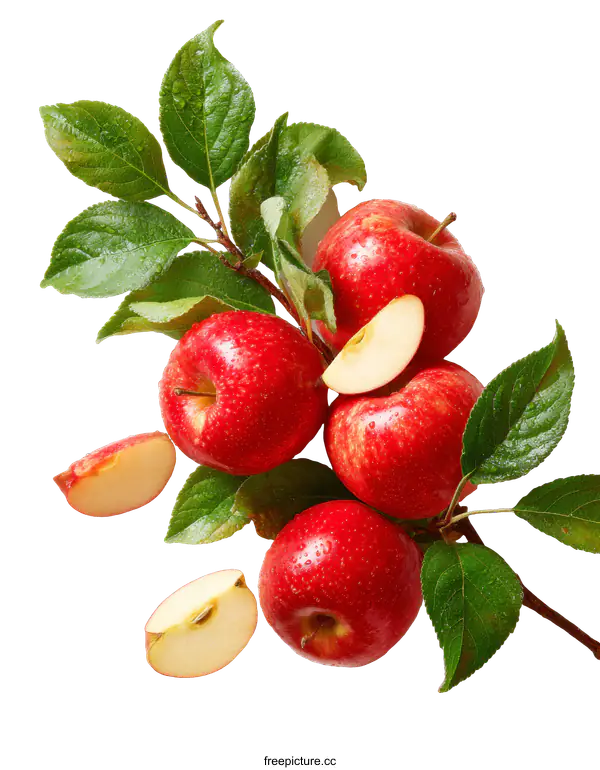 [Transparent Background PNG]Fresh Red Apples with Leaves