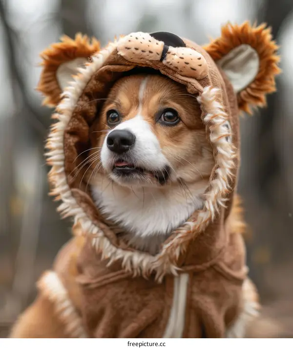 A cute dog wearing a lion costume
