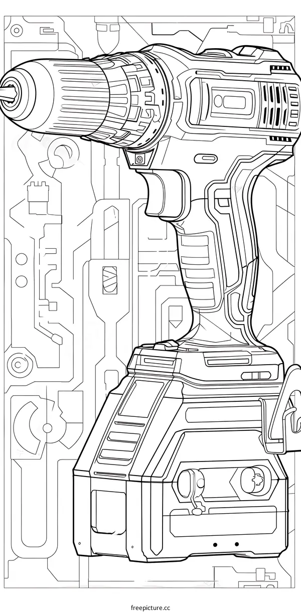 Cordless Drill Illustration on Circuit Board Background