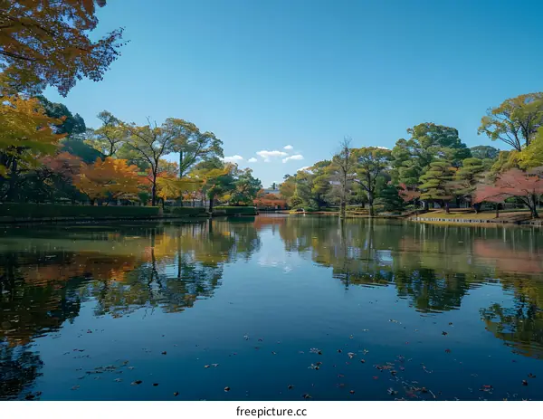 The reflection of autumn leaves in the water
