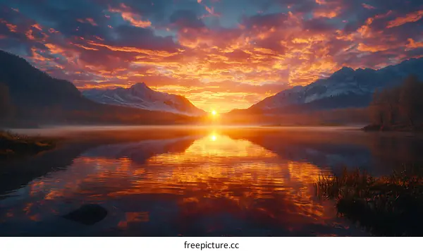 Breathtaking Mountain Sunrise Over a Calm Lake
